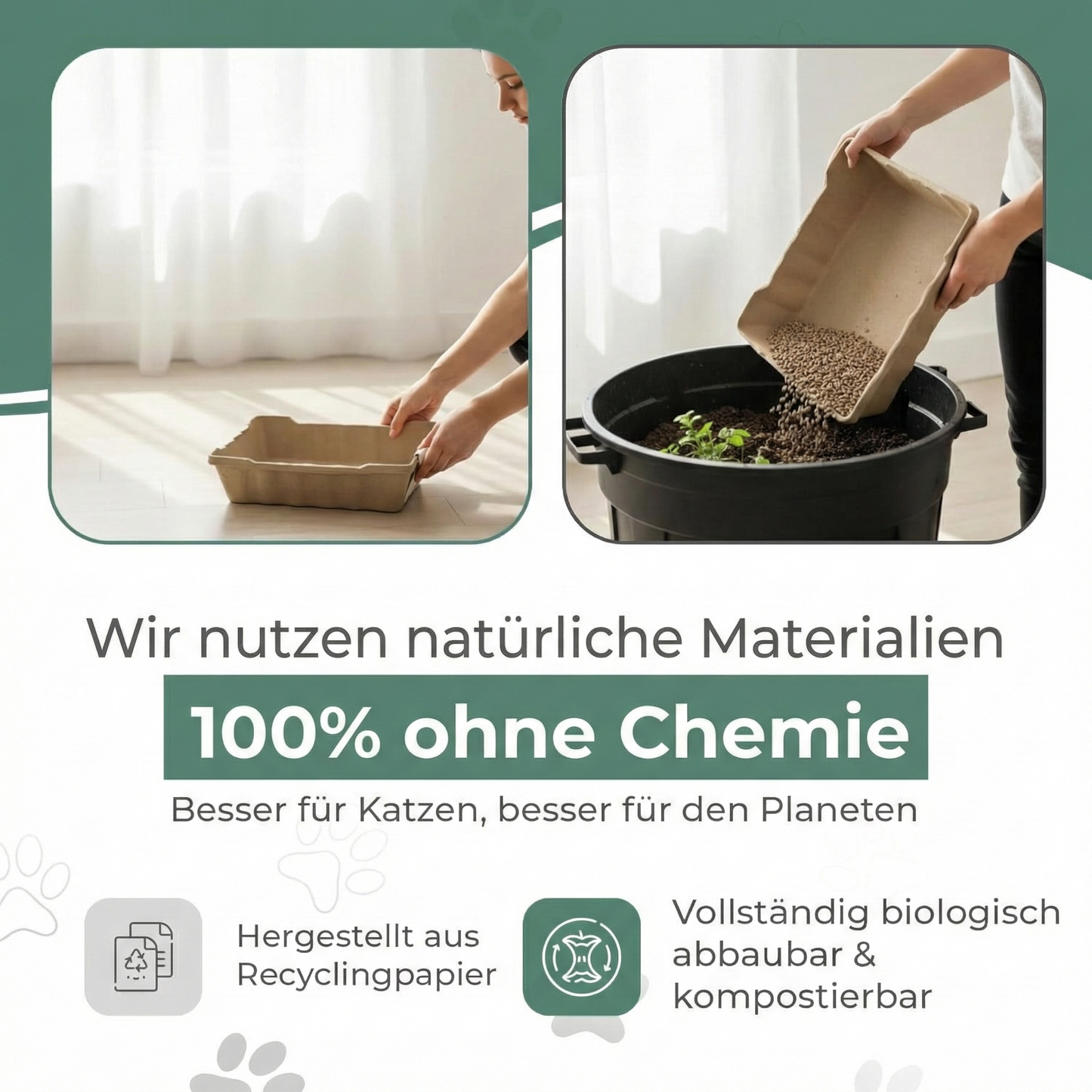 Recyclebare Katzentoilette aus Karton mit hohem Rand