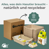 Nachhaltiges Katzenpflege Set aus Karton mit Katzenstreu und Zubehör
